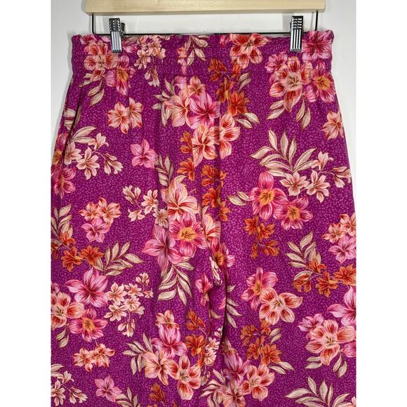 Loft Linen Breezy Wide Leg Pants Pink Floral Pockets Sz M Beach Vacation Casual - Picture 8 of 13